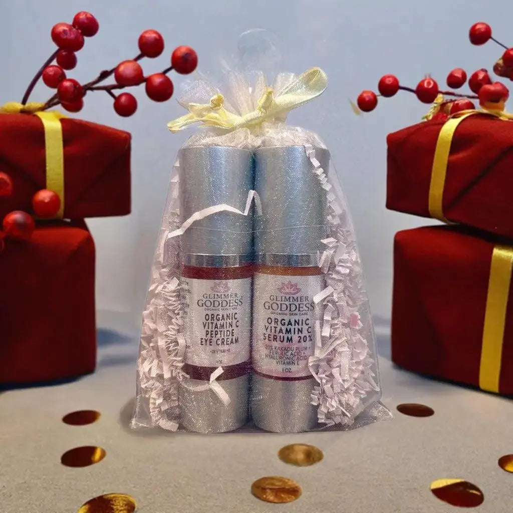 Organic Vitamin C Glow Duo – 20% Vitamin C Serum + Peptide Eye Serum for Radiant Skin DC-Glimmer Goddess®